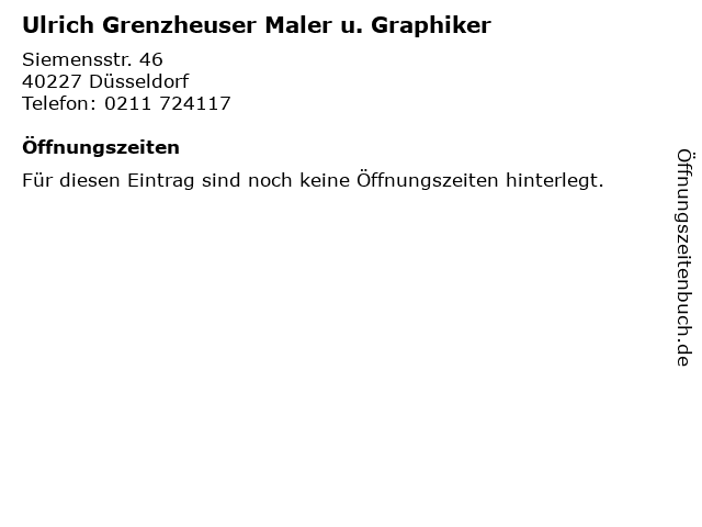 Ulrich Grenzheuser Maler u. Graphiker in Düsseldorf: Adresse und Öffnungszeiten