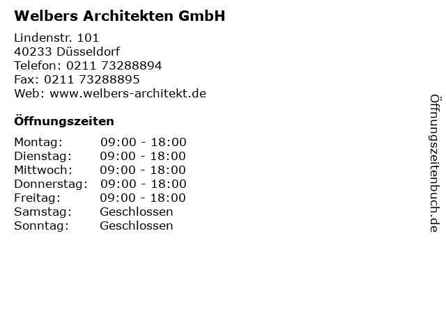 Welbers Architekten GmbH in Düsseldorf: Adresse und Öffnungszeiten