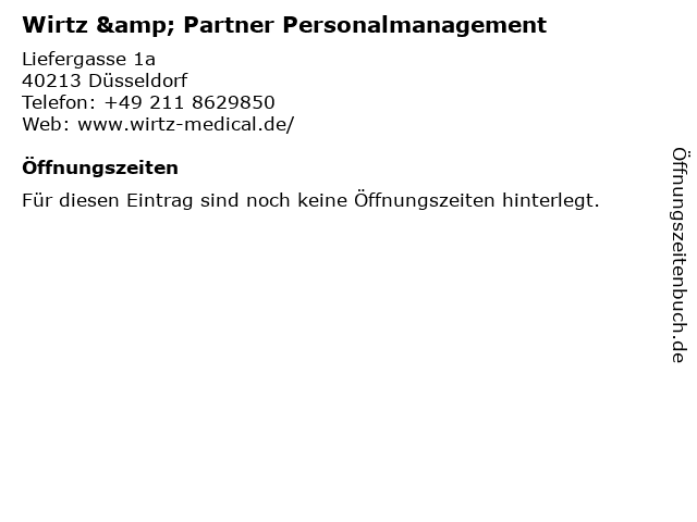 Wirtz & Partner Personalmanagement in Düsseldorf: Adresse und Öffnungszeiten