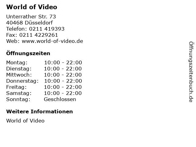 World of Video in Düsseldorf: Adresse und Öffnungszeiten