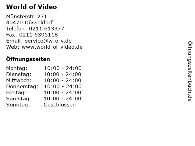 World of Video in Düsseldorf: Adresse und Öffnungszeiten