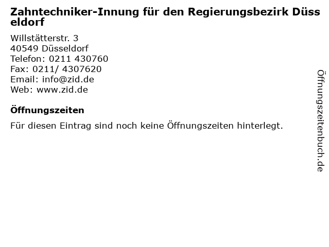 Zahntechniker-Innung für den Regierungsbezirk Düsseldorf in Düsseldorf: Adresse und Öffnungszeiten