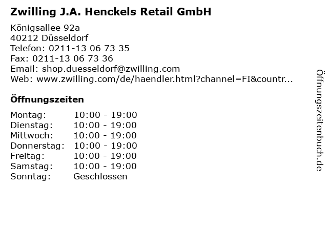 Zwilling J.A. Henckels Retail GmbH in Düsseldorf: Adresse und Öffnungszeiten