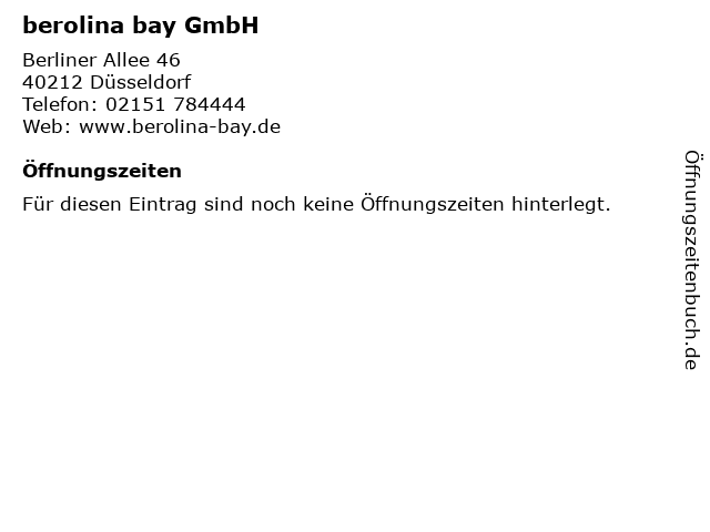 berolina bay GmbH in Düsseldorf: Adresse und Öffnungszeiten
