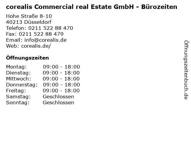 corealis Commercial real Estate GmbH - Bürozeiten in Düsseldorf: Adresse und Öffnungszeiten