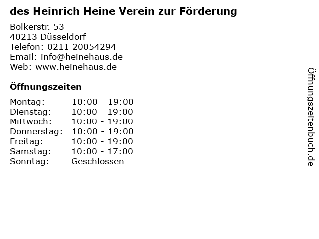 des Heinrich Heine Verein zur Förderung in Düsseldorf: Adresse und Öffnungszeiten