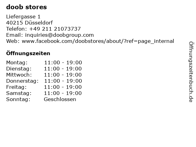 doob stores in Düsseldorf: Adresse und Öffnungszeiten