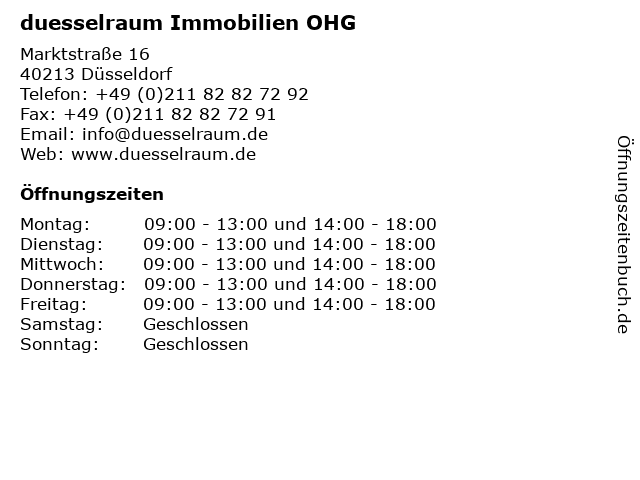 duesselraum Immobilien OHG in Düsseldorf: Adresse und Öffnungszeiten