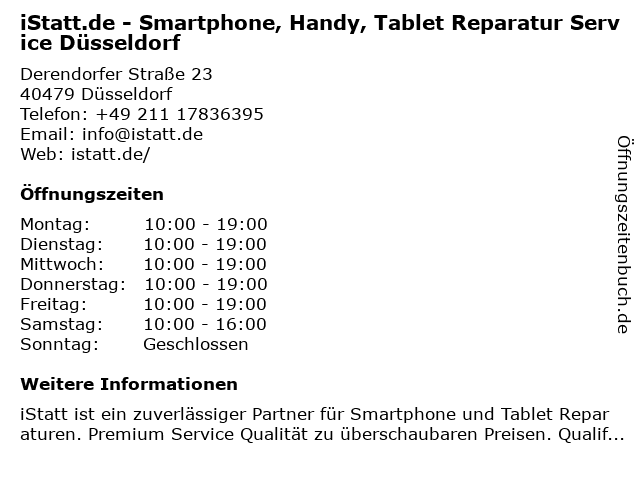 iStatt.de - Smartphone, Handy, Tablet Reparatur Service Düsseldorf in Düsseldorf: Adresse und Öffnungszeiten