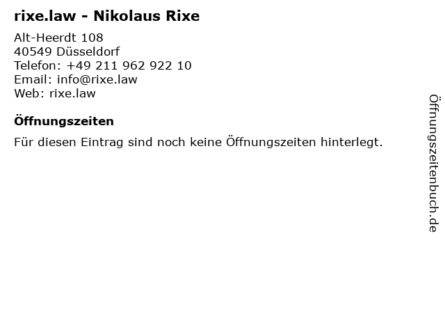 rixe.law - Nikolaus Rixe in Düsseldorf: Adresse und Öffnungszeiten