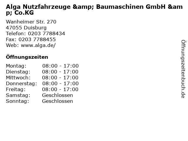 Alga Nutzfahrzeuge & Baumaschinen GmbH & Co.KG in Duisburg: Adresse und Öffnungszeiten