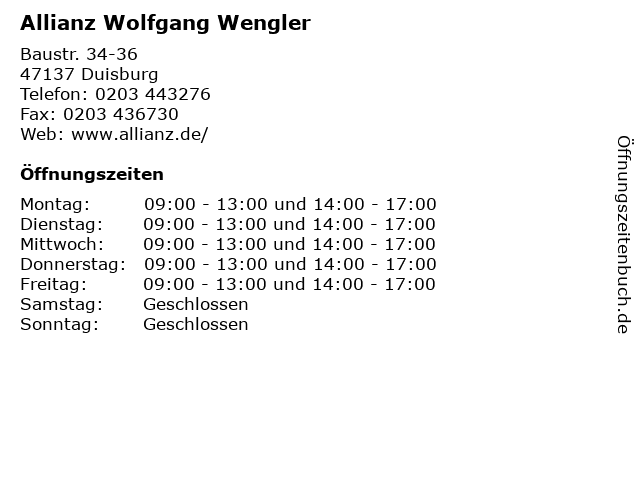 Allianz Wolfgang Wengler in Duisburg: Adresse und Öffnungszeiten