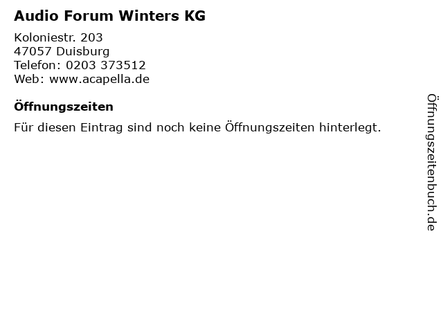 Audio Forum Winters KG in Duisburg: Adresse und Öffnungszeiten