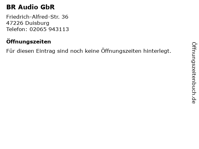 BR Audio GbR in Duisburg: Adresse und Öffnungszeiten