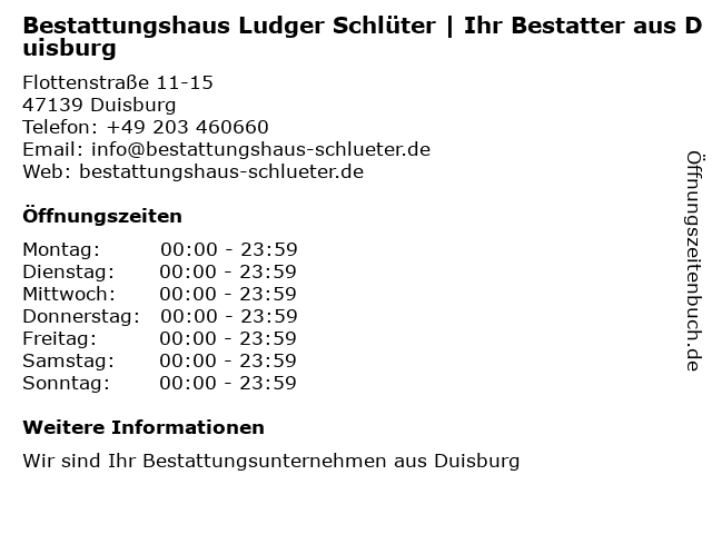 Bestattungshaus Ludger Schlüter | Ihr Bestatter aus Duisburg in Duisburg: Adresse und Öffnungszeiten