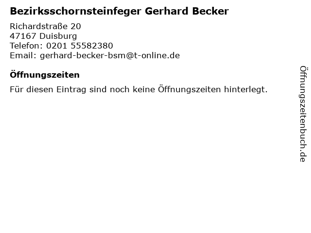 Bezirksschornsteinfeger Gerhard Becker in Duisburg: Adresse und Öffnungszeiten