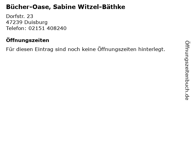 Bücher-Oase, Sabine Witzel-Bäthke in Duisburg: Adresse und Öffnungszeiten
