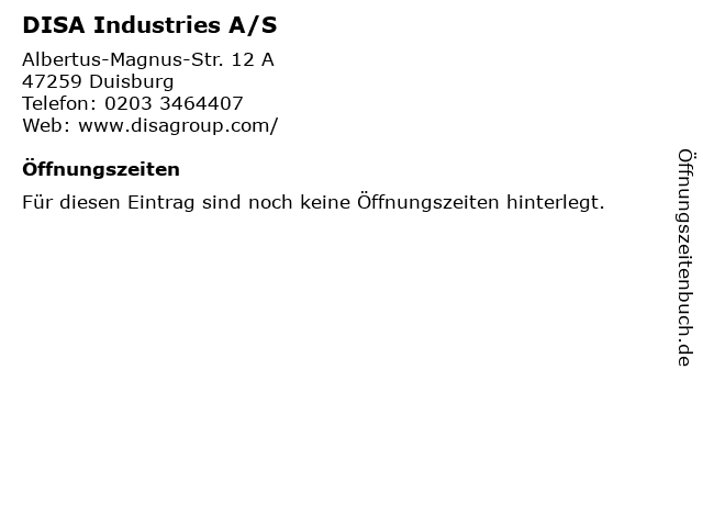 DISA Industries A/S in Duisburg: Adresse und Öffnungszeiten