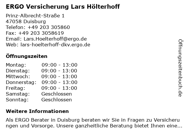 ᐅ Offnungszeiten Dkv Deutsche Krankenversicherung Lars Holterhoff Prinz Albrecht Str 1 In Duisburg