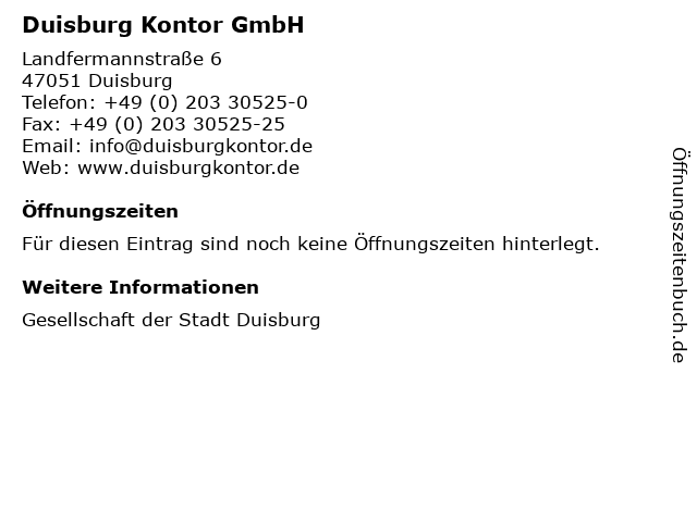 Duisburg Kontor GmbH in Duisburg: Adresse und Öffnungszeiten