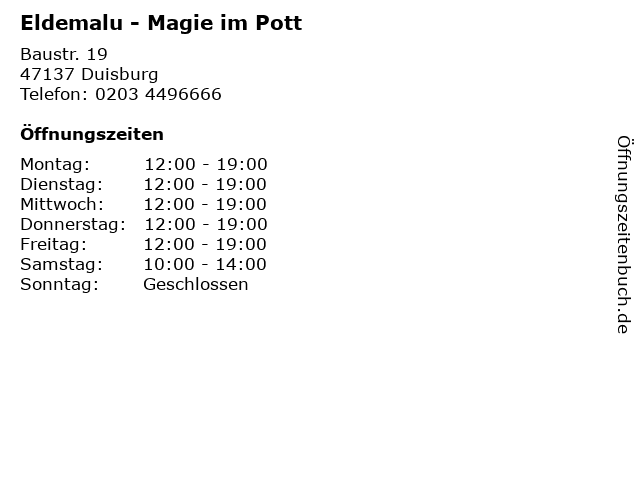 Eldemalu - Magie im Pott in Duisburg: Adresse und Öffnungszeiten