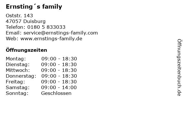 Ernsting´s family in Duisburg: Adresse und Öffnungszeiten