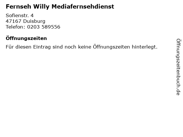 Fernseh Willy Mediafernsehdienst in Duisburg: Adresse und Öffnungszeiten