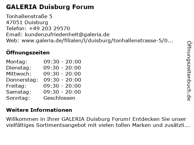 GALERIA Duisburg Forum in Duisburg: Adresse und Öffnungszeiten