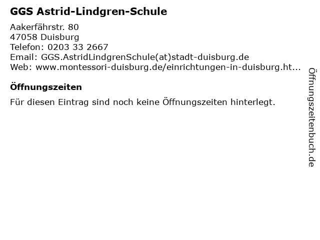 GGS Astrid-Lindgren-Schule in Duisburg: Adresse und Öffnungszeiten