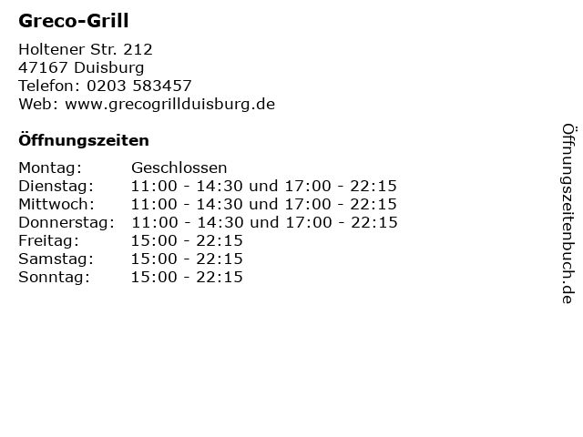 Greco-Grill in Duisburg: Adresse und Öffnungszeiten
