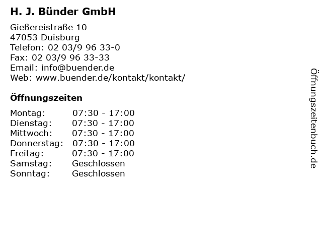 H. J. Bünder GmbH in Duisburg: Adresse und Öffnungszeiten