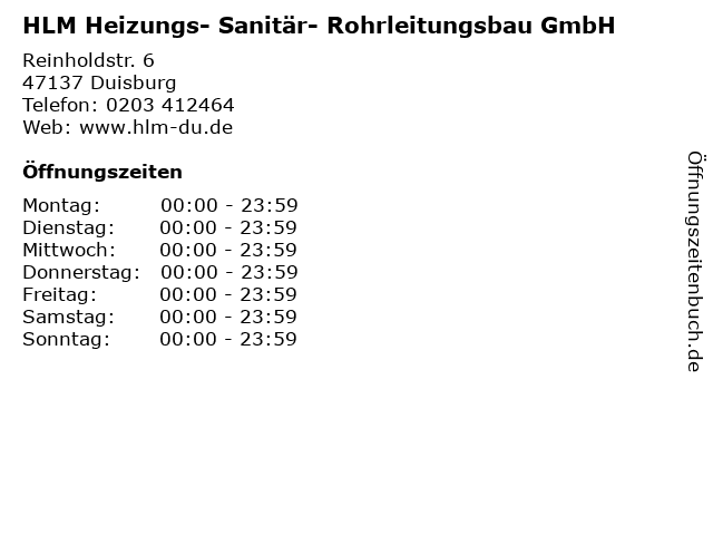 HLM Heizungs- Sanitär- Rohrleitungsbau GmbH in Duisburg: Adresse und Öffnungszeiten