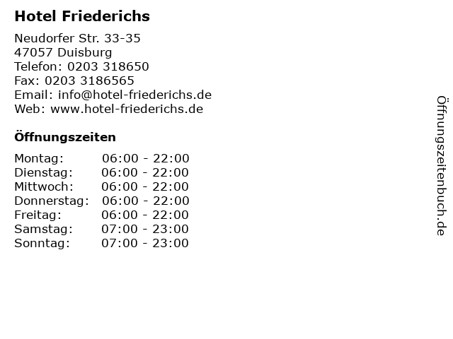 ᐅ Offnungszeiten Hotel Friederichs Neudorfer Str 33 35 In Duisburg