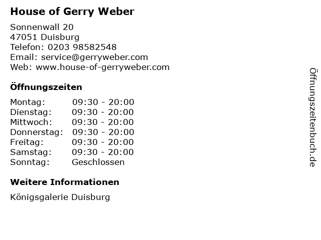 House of Gerry Weber in Duisburg: Adresse und Öffnungszeiten