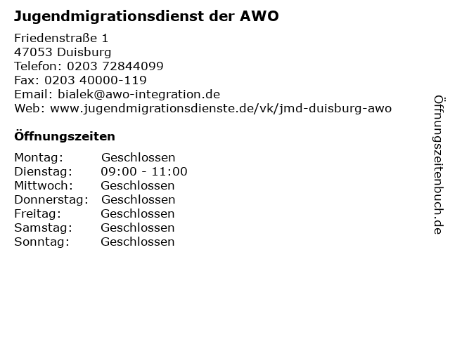 Jugendmigrationsdienst der AWO in Duisburg: Adresse und Öffnungszeiten