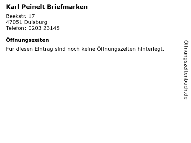 Karl Peinelt Briefmarken in Duisburg: Adresse und Öffnungszeiten
