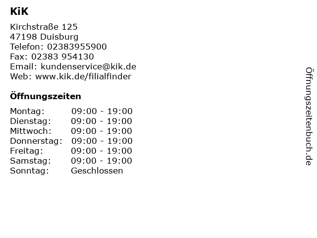 KiK in Duisburg: Adresse und Öffnungszeiten