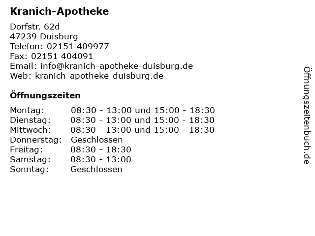 Kranich-Apotheke in Duisburg: Adresse und Öffnungszeiten