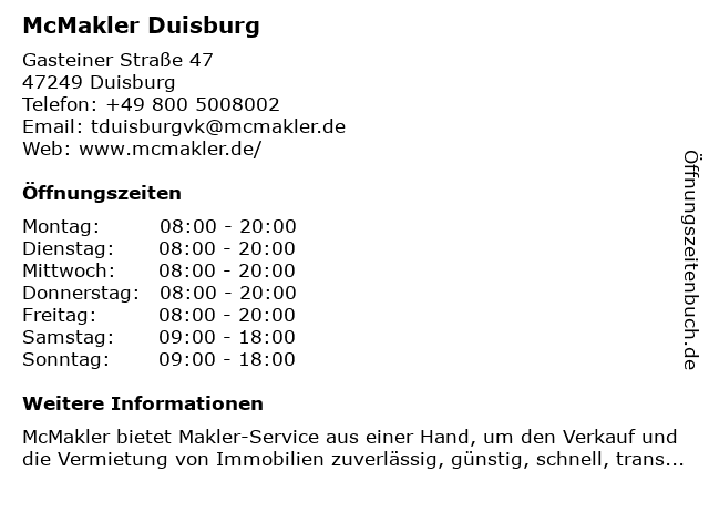 McMakler Duisburg in Duisburg: Adresse und Öffnungszeiten