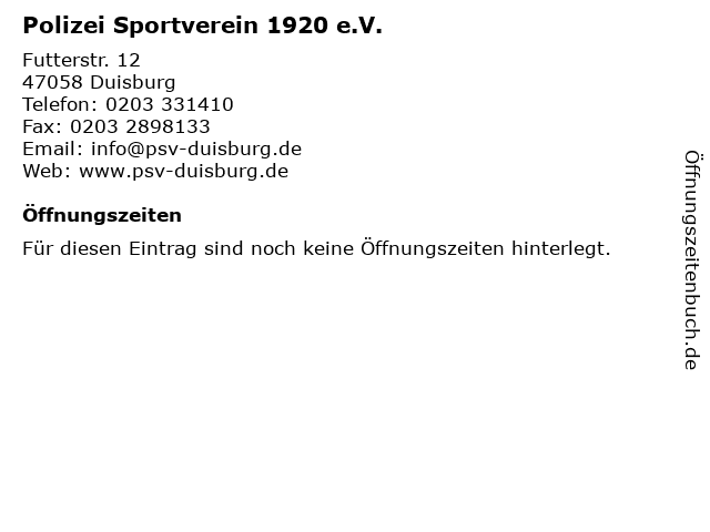 Polizei Sportverein 1920 e.V. in Duisburg: Adresse und Öffnungszeiten