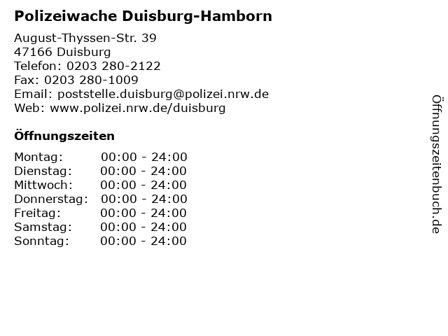 Polizeiwache Duisburg-Hamborn in Duisburg: Adresse und Öffnungszeiten