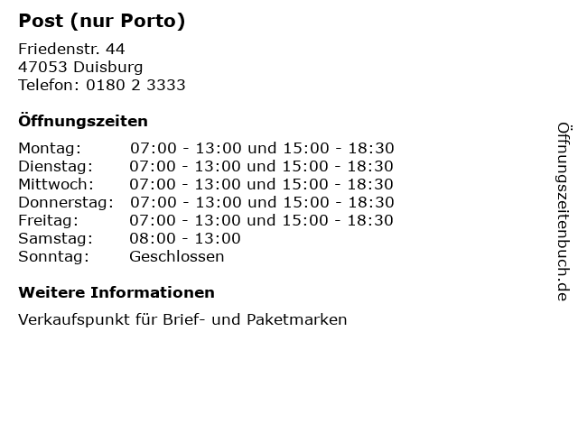 Post (nur Porto) in Duisburg: Adresse und Öffnungszeiten