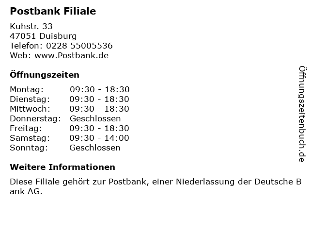 Postbank Filiale in Duisburg: Adresse und Öffnungszeiten