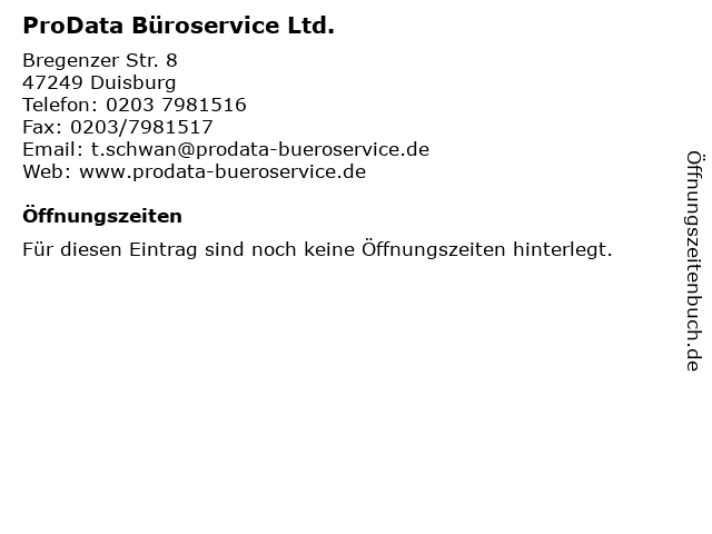 ProData Büroservice Ltd. in Duisburg: Adresse und Öffnungszeiten