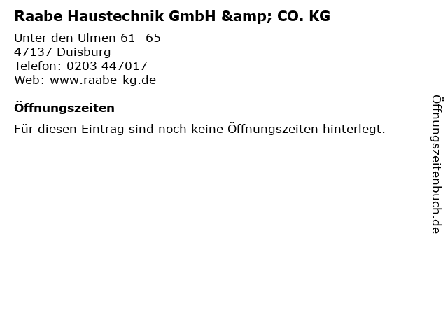 Raabe Haustechnik GmbH & CO. KG in Duisburg: Adresse und Öffnungszeiten
