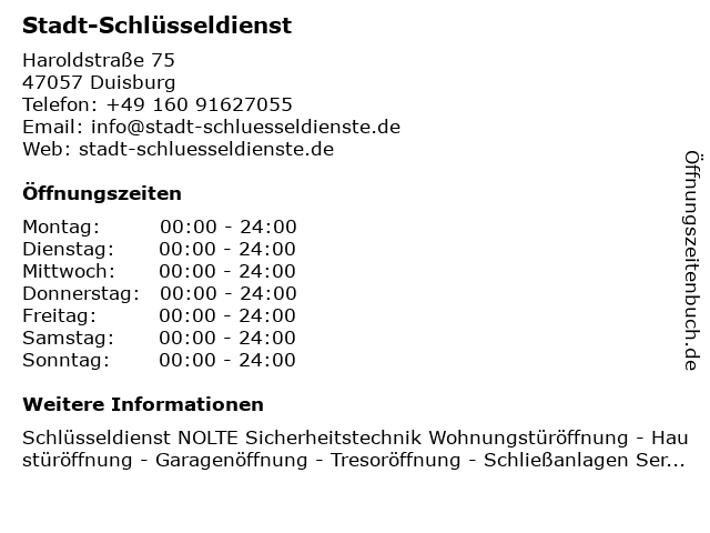 Stadt-Schlüsseldienst in Duisburg: Adresse und Öffnungszeiten
