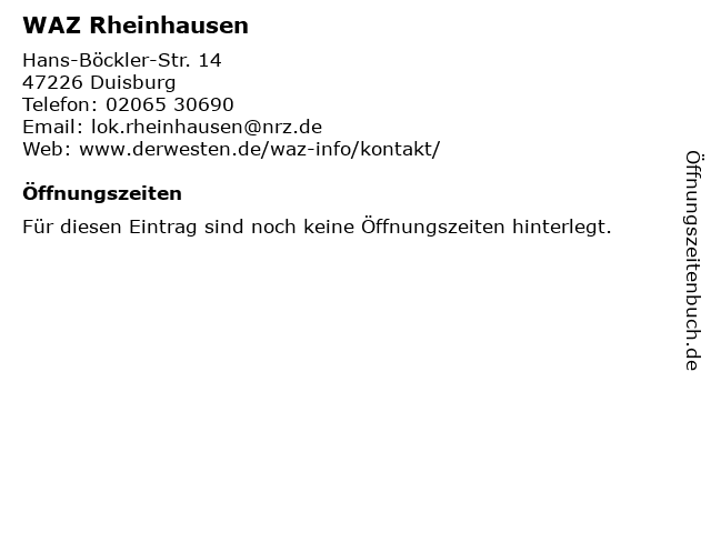 WAZ Rheinhausen in Duisburg: Adresse und Öffnungszeiten