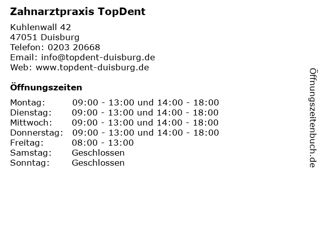 Zahnarztpraxis TopDent in Duisburg: Adresse und Öffnungszeiten