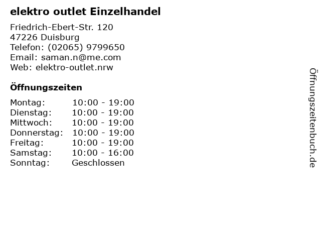elektro outlet Einzelhandel in Duisburg: Adresse und Öffnungszeiten