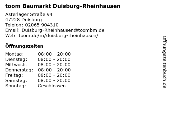 toom Baumarkt Duisburg-Rheinhausen in Duisburg: Adresse und Öffnungszeiten